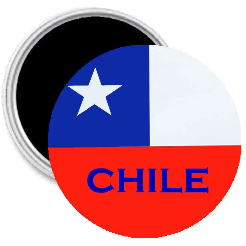 Chile flag circular soccer team magnet with CHILE text