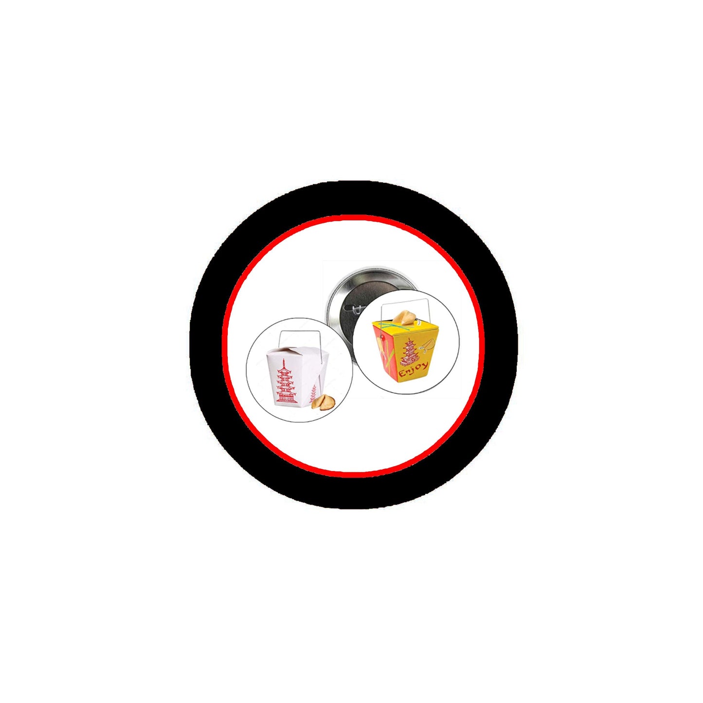 2 Pcs Chinese Food Take Out Pinback 1.25"