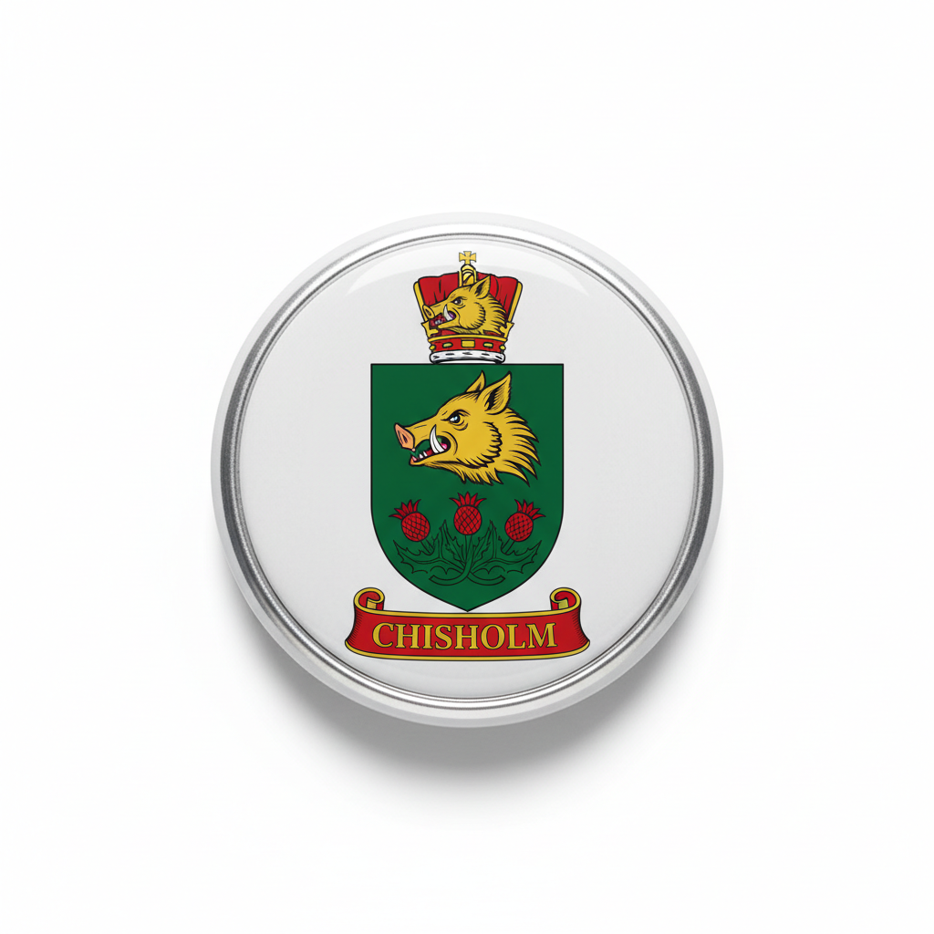 Chisolm Family Crest Coat of Arms Pin Button 3-inch