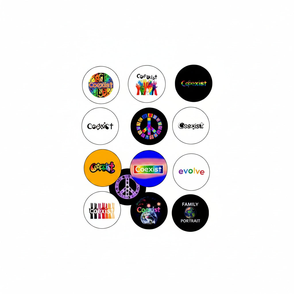 12 Pcs COEXIST Colorful Pinback 2.25-inch