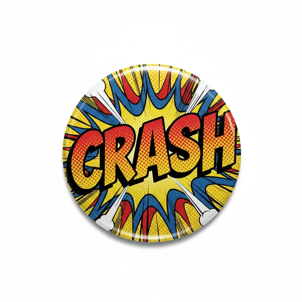 Comic Book CRASH Button Pinback 2.25-inch