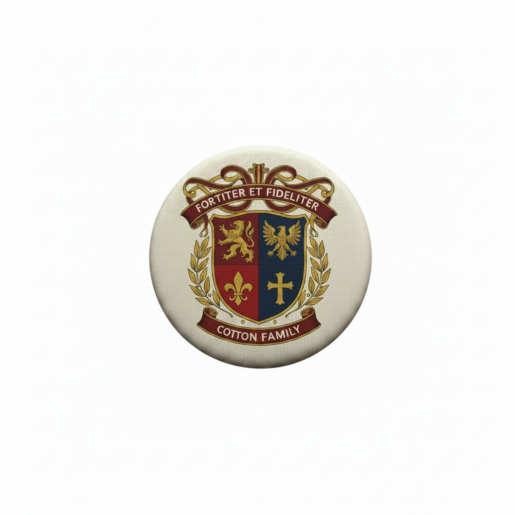 Cotton Family Crest Coat of Arms Pin Button 3-inch