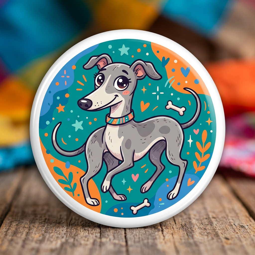 Cute Greyhound, Italian Greyhound or Whippet Dog Pin Button 2.25-inch
