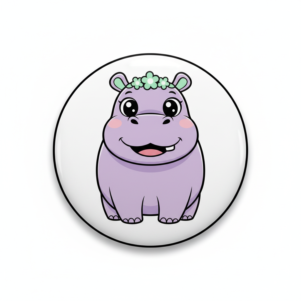 4 Pcs Cute Hippos Pinback 1.25-inch Mypinbacks.com
