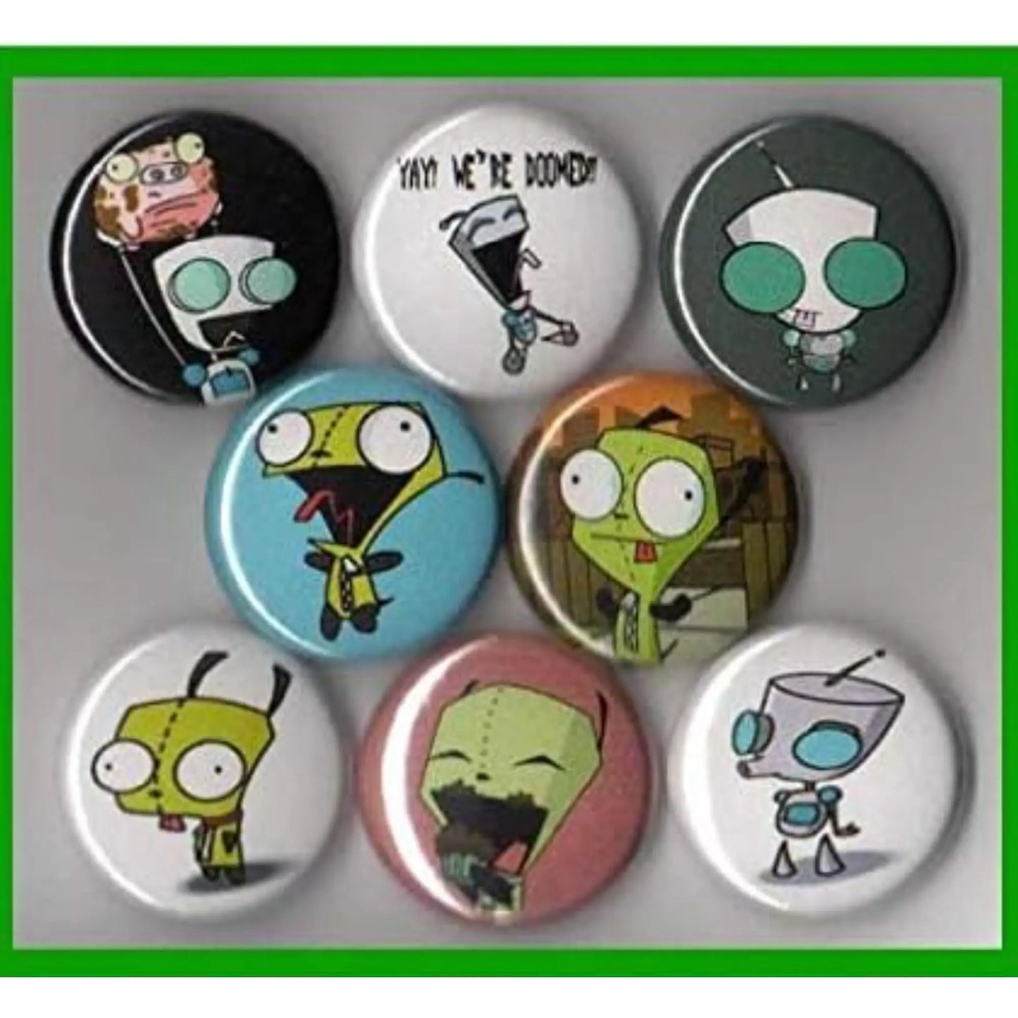 Set of 8 round cartoon fridge magnets with colorful character faces