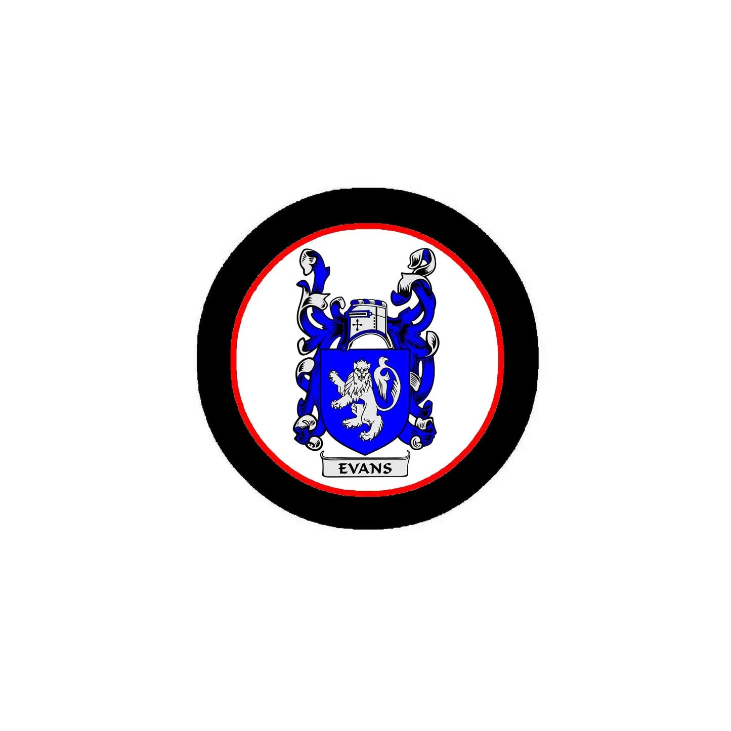 3-inch Evans family crest coat arms magnet, circular with blue shield and EVANS text