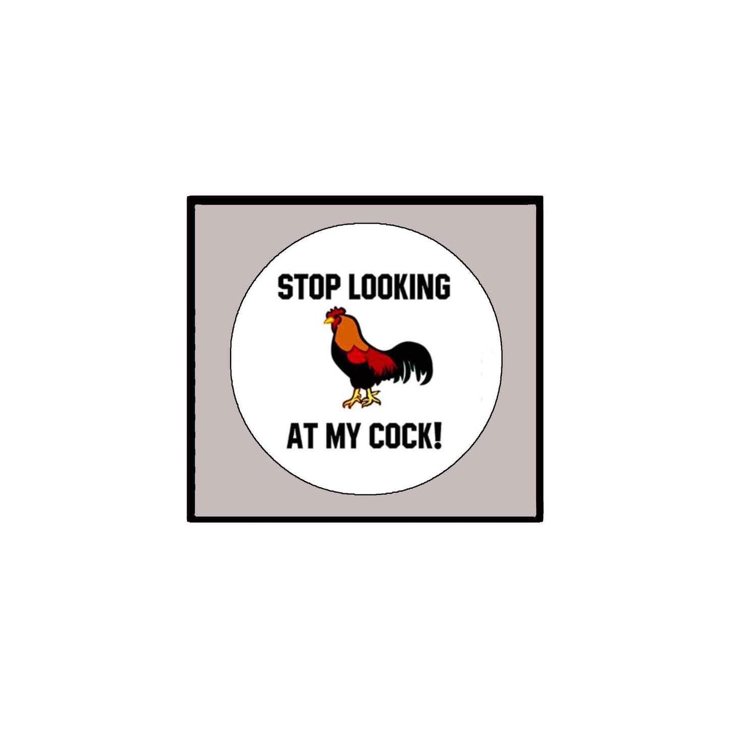 Stop Looking at my Cock Pinback Badge 2.25" for Jackets, Backpacks ~ White