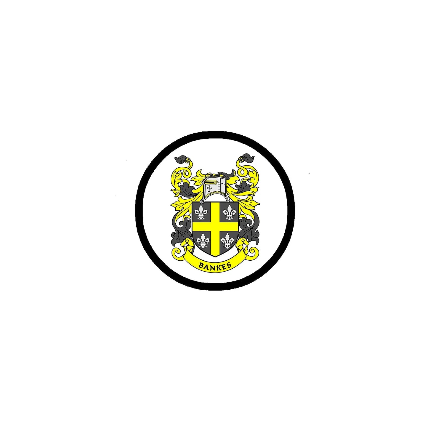 Round Bankes family crest coat of arms magnet with black border, gold and blue shield