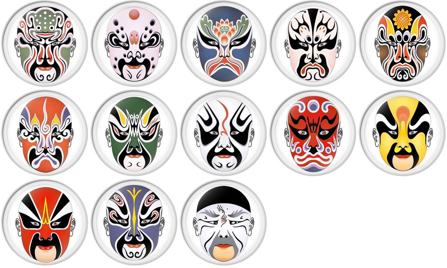 Chinese Opera Mask Designs #7 Pinback Buttons Badges/Pin 1 Inch (25mm) Set of 13 New