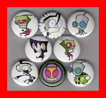 Set of 8 round 1.25-inch Invader ZIM character magnets, various cartoon faces