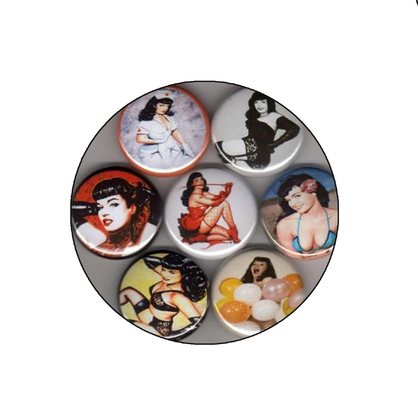 Bettie Page Set of 7-1 Inch Magnets