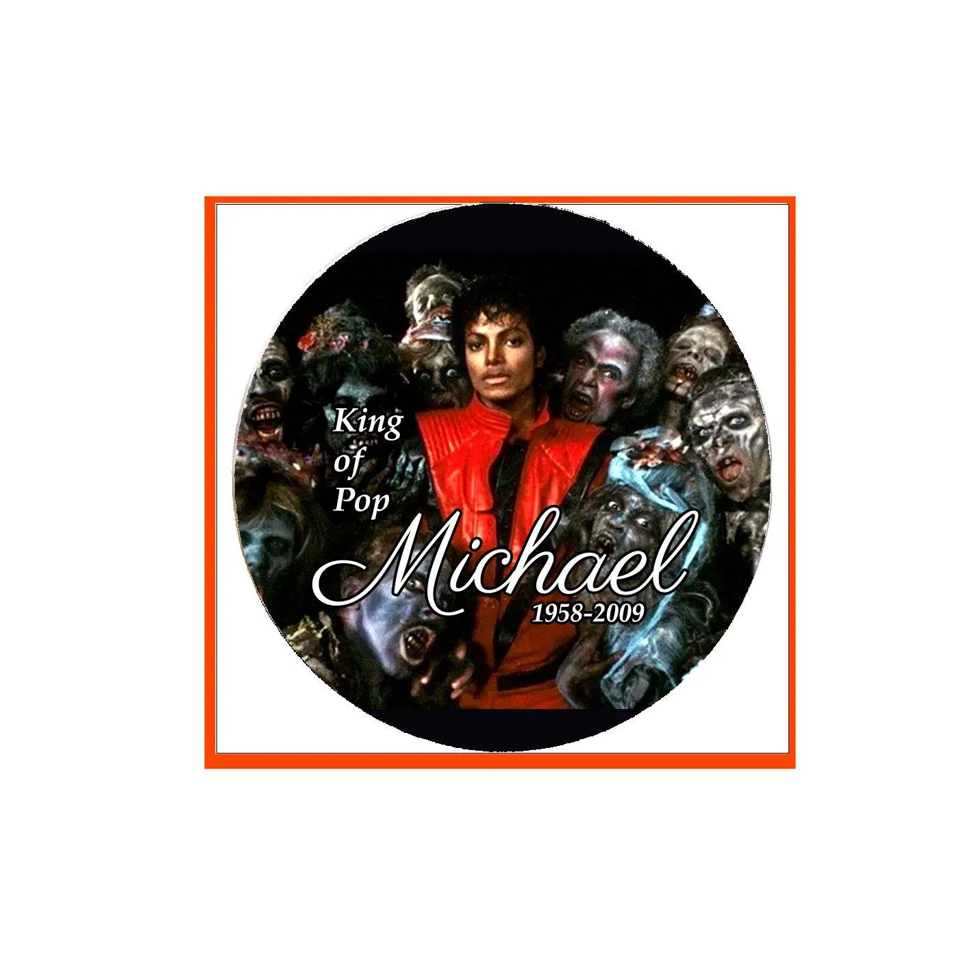 Round Michael 1958-2009 King of Pop pinback badge, 2.25-inch