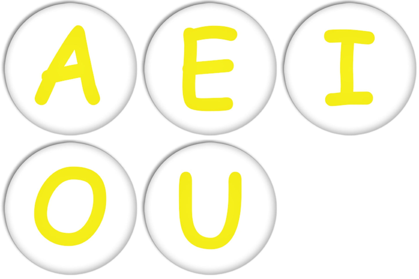 A E I O U:English Alphabet Upper Case Yellow Colour Pinback Buttons Badges/Pin 1 Inch Set of 5 New