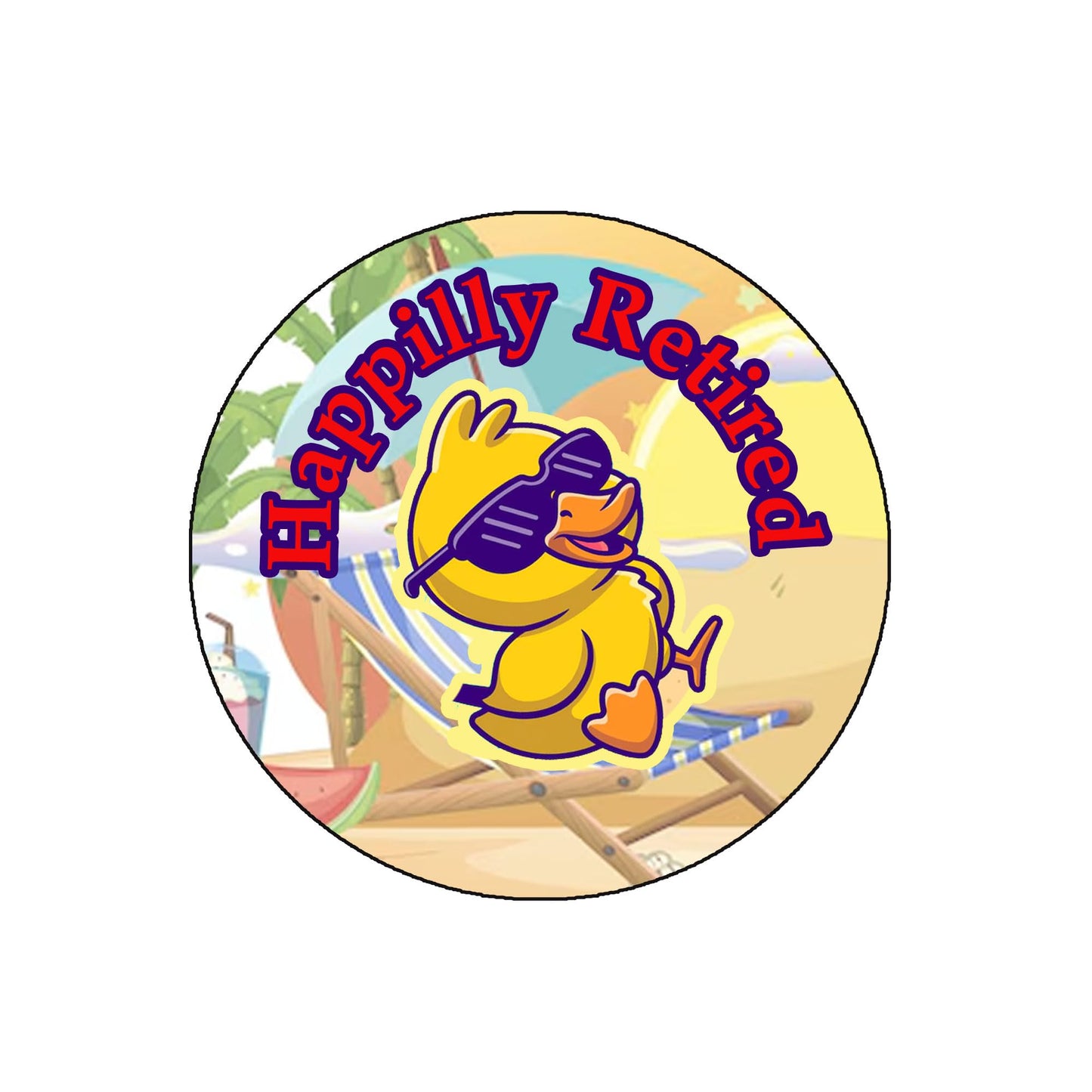 2.25" Happilly Retired Pinback Button Pin for Jackets, Backpacks, etc.