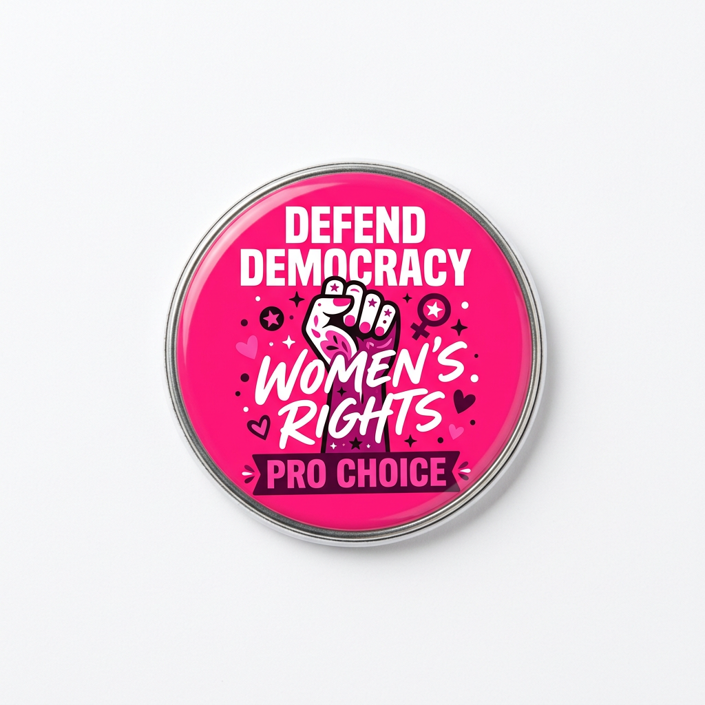 Defend democracy women rights pro choice hot pink Pin Button 2.25-inch