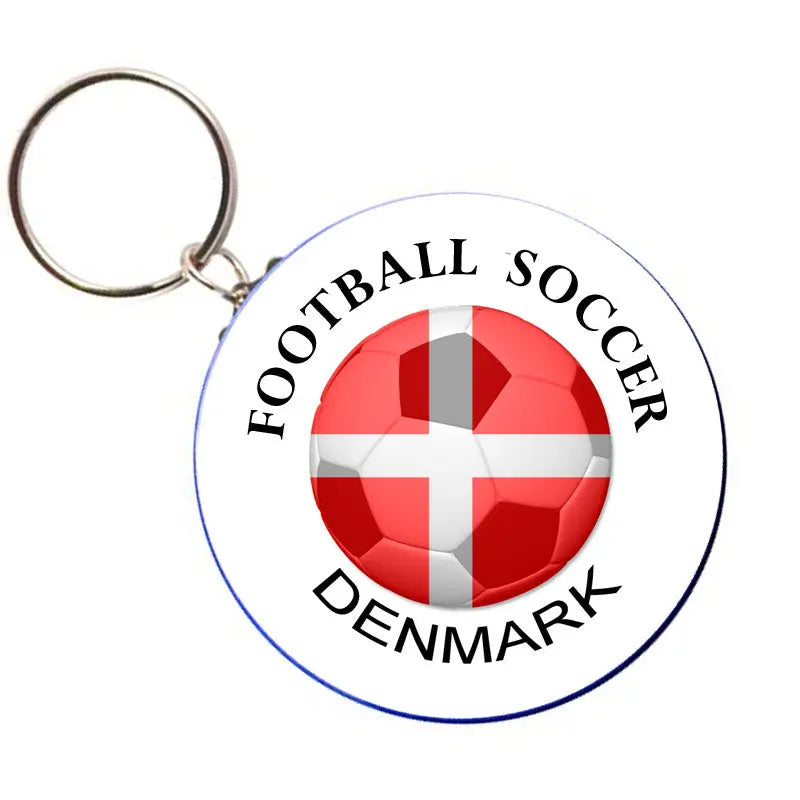 Denmark soccer bottle opener keychain, round emblem with Denmark flag