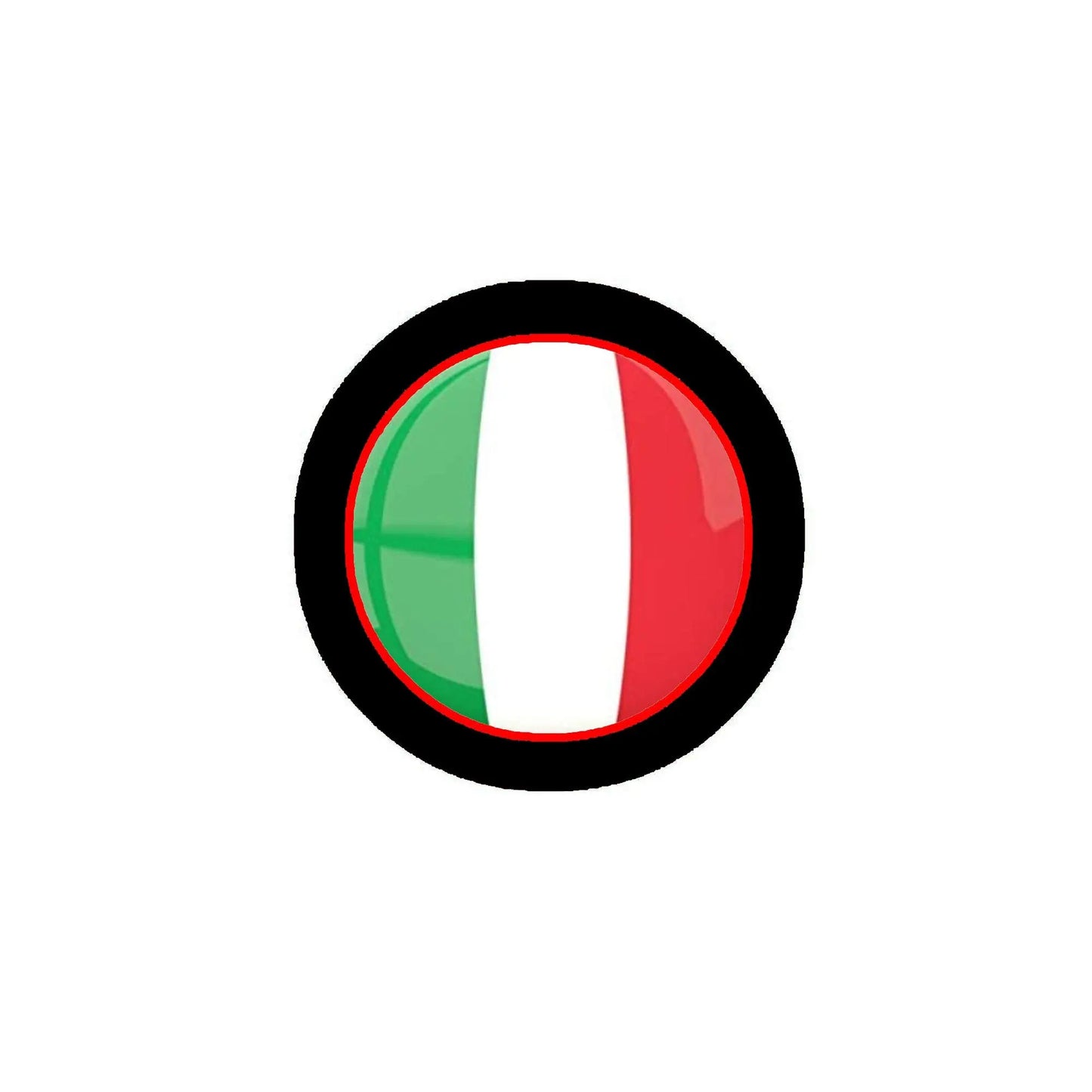 1.25-inch Italy flag pinback button with circular black rim and green-white-red center