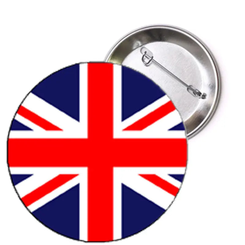 Distressed British flag pinback button, round with silver back (1.25 in)