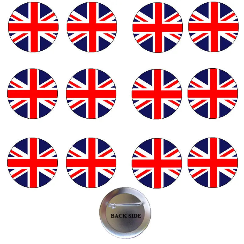 Union Jack distressed pinback button set, 1.25-inch, 12-pack with metal back
