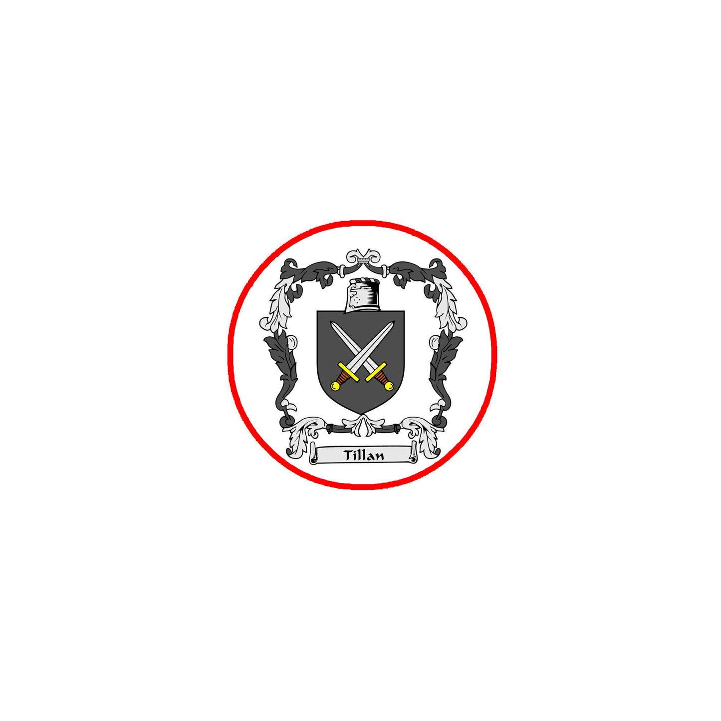 Tillan Family Crest 3" Coat of Arms Round Pinback Badge Brooch Pin Back