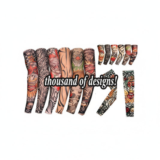 Assorted tattoo sleeve set with multicolor tattoo-style artwork and elastic cuff