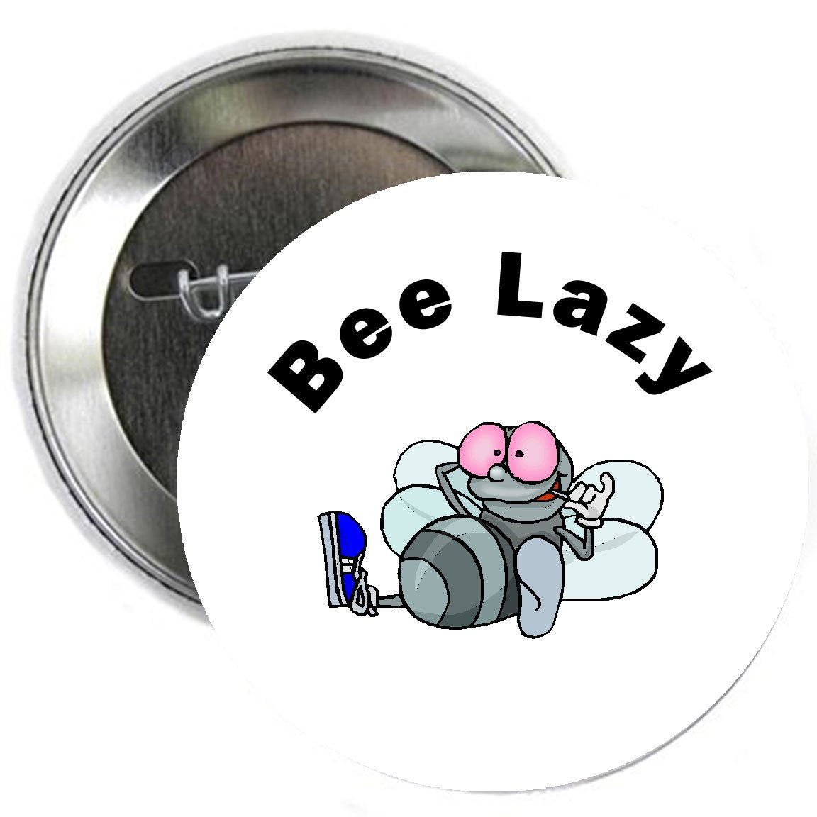 Bee Lazy Button Brooch Badge 2.25"