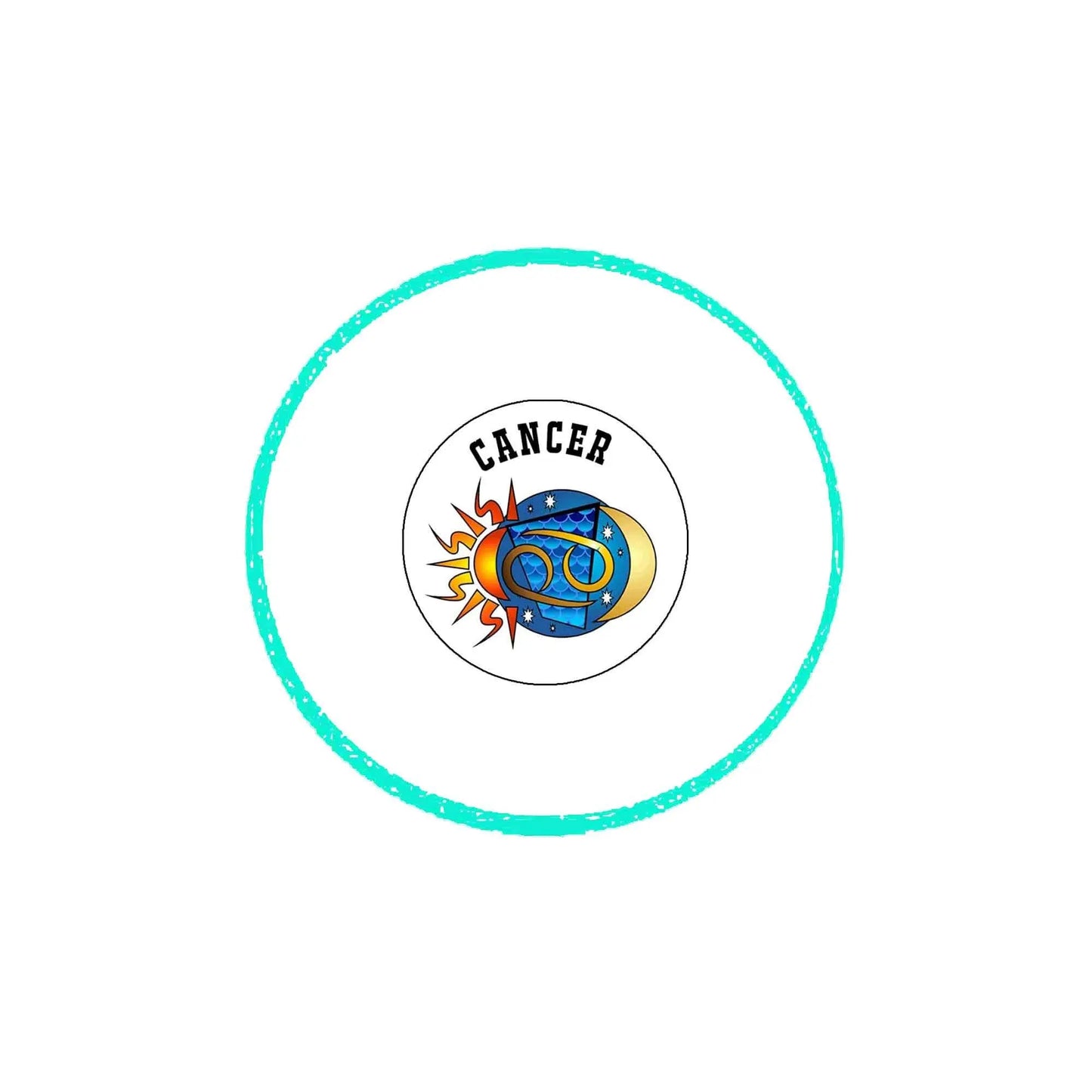 Cancer zodiac pinback button with blue cartoon crab and 'CANCER' text