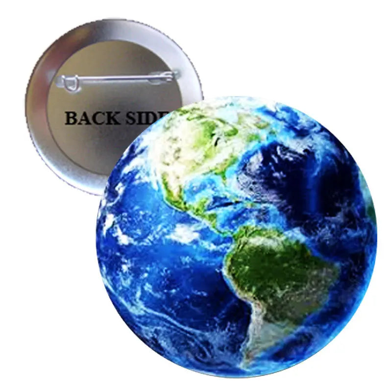Planet Earth pinback button, 2.25-inch, colorful blue and green planet design