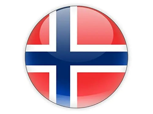 Norway flag 1.25-inch pinback button, round red white blue design with Nordic cross