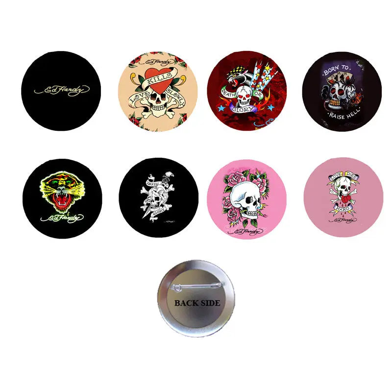 8 Pcs Ed Hardy American Artist Pinback 1.25-inch