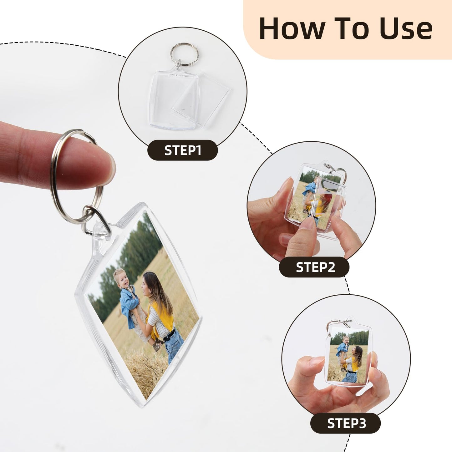 Voduns 10 Pieces Clear Blank Rectangle Acrylic Personalized Photo Keyrings with Broken Ring for Valentine's Day Family Couples Friends DIY Souvenir Gifts Crafts, Translucid, 5.5*4cm