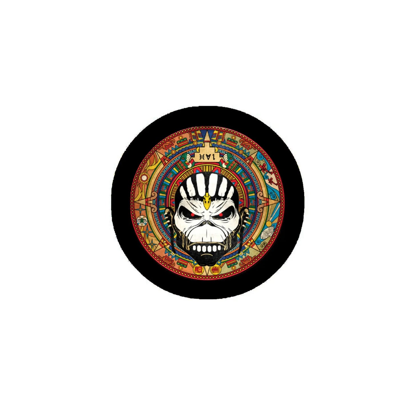 3-inch round fridge magnet with colorful skull face graphic