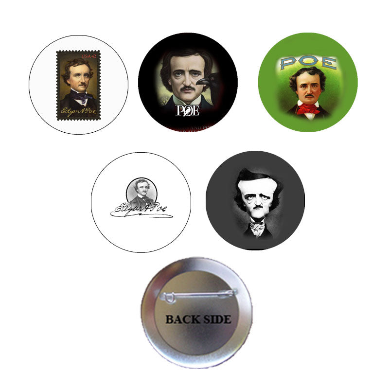 Edgar Allan Poe Pinback 1.25" 5 Pcs