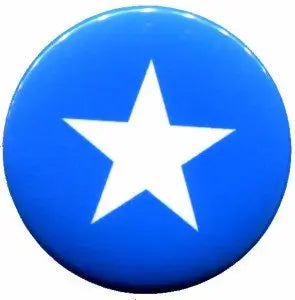 Somalia flag pinback button with blue background and white five-point star