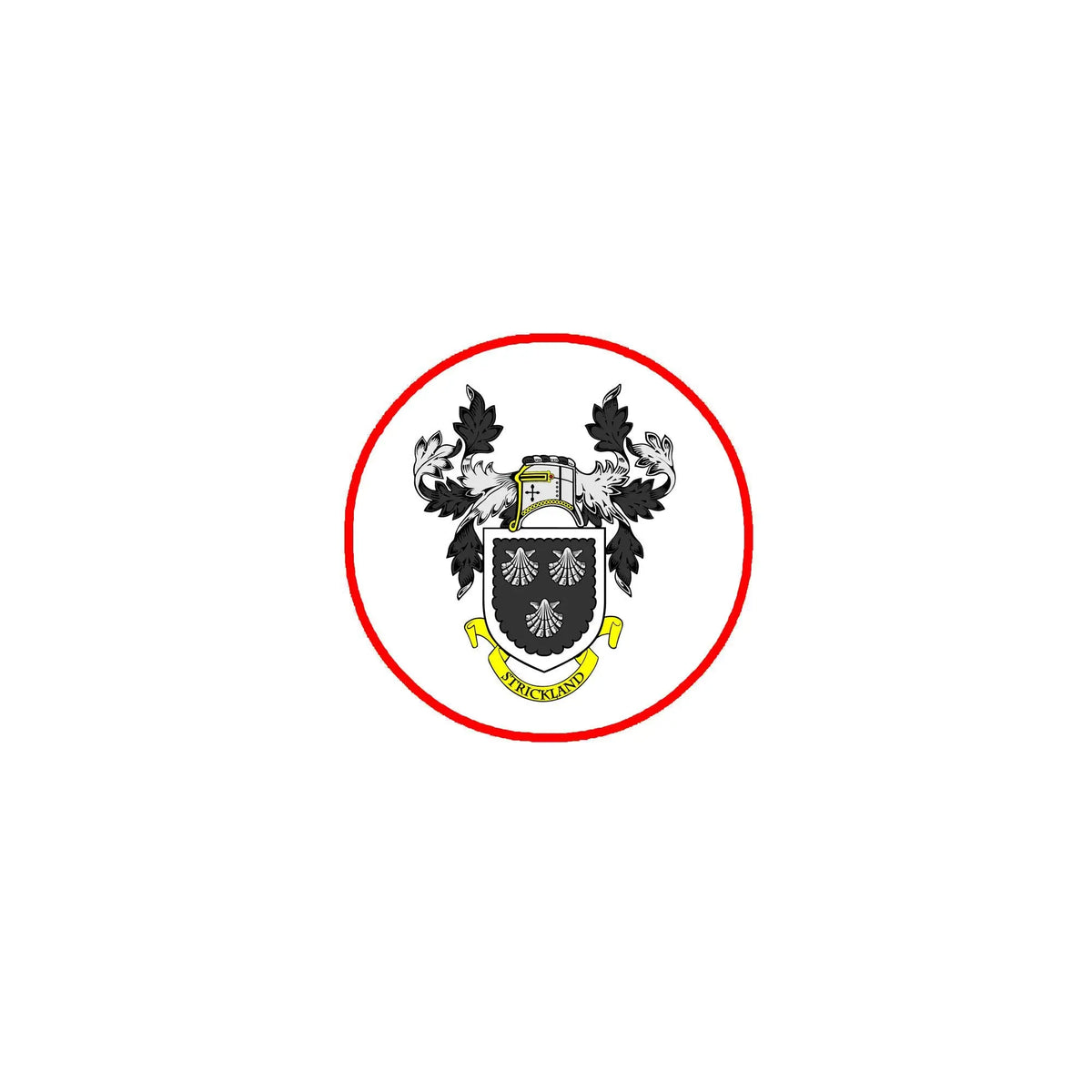 Round coat-of-arms family crest magnet with red border and shield emblem