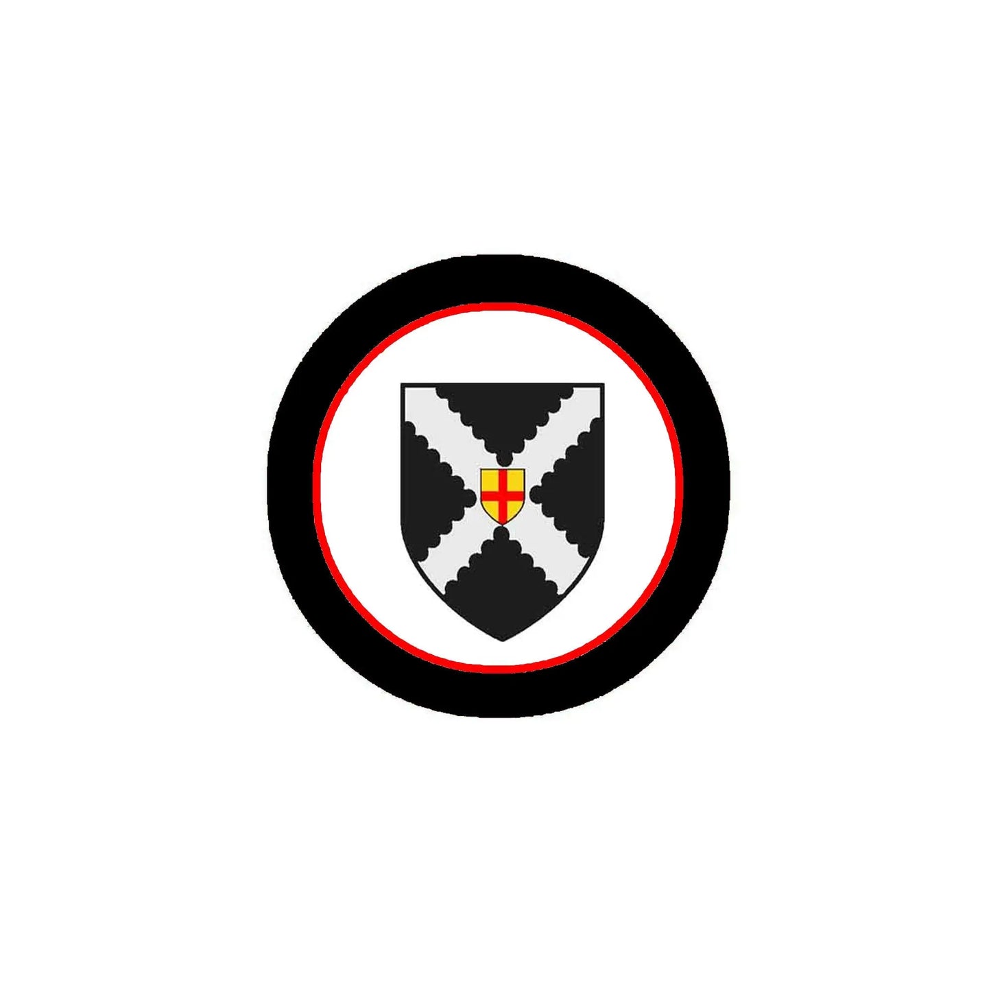 3-inch coat of arms magnet with black circular border, red inner ring, shield cross