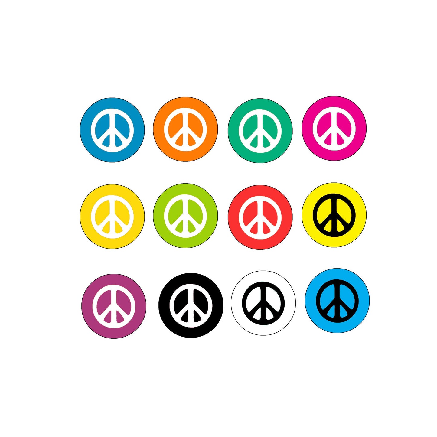12 Pcs Set Colorful Peace Hippie Signs Badge Pinback 2.25-inch Default Title