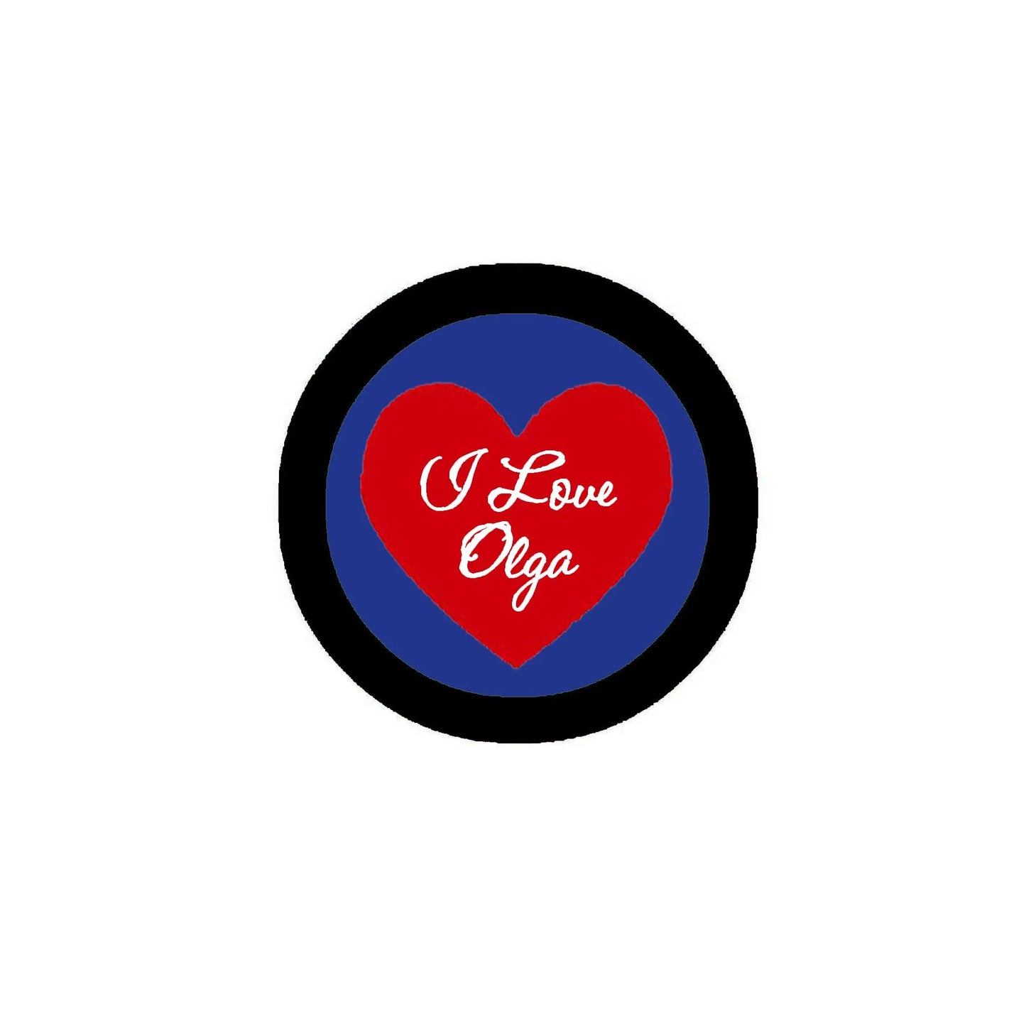 2.25-inch pinback button with heart design and “I Love Olga” text