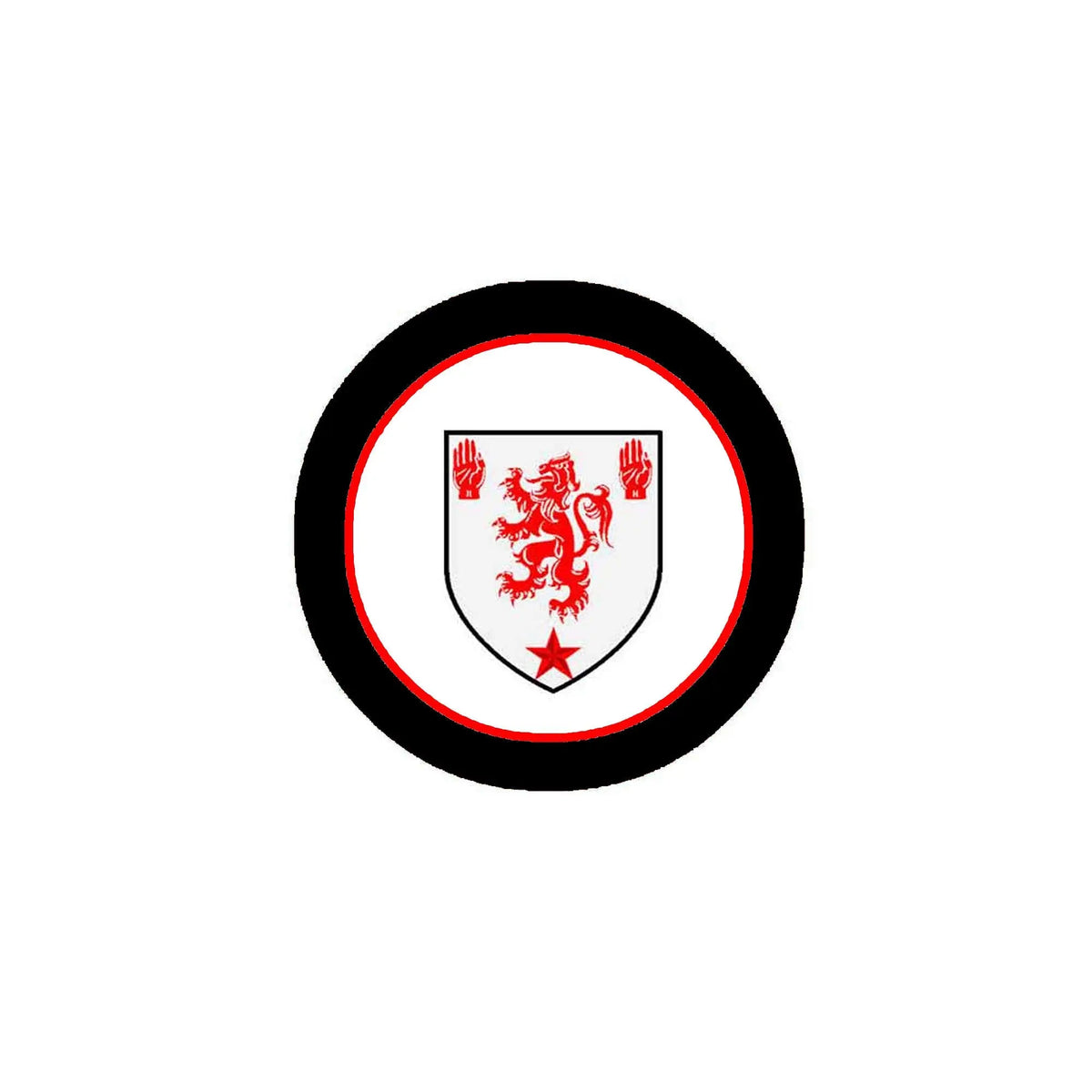 3-inch circular coat of arms magnet with red heraldic shield on white center