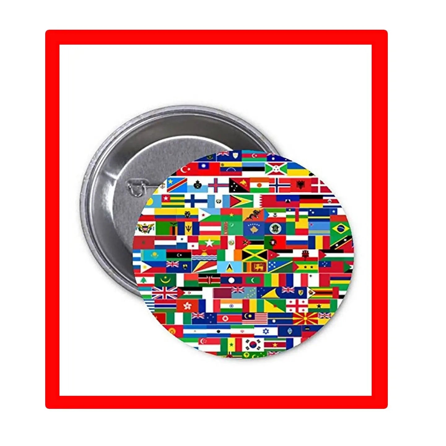 1.25-inch pinback button with world flags collage design