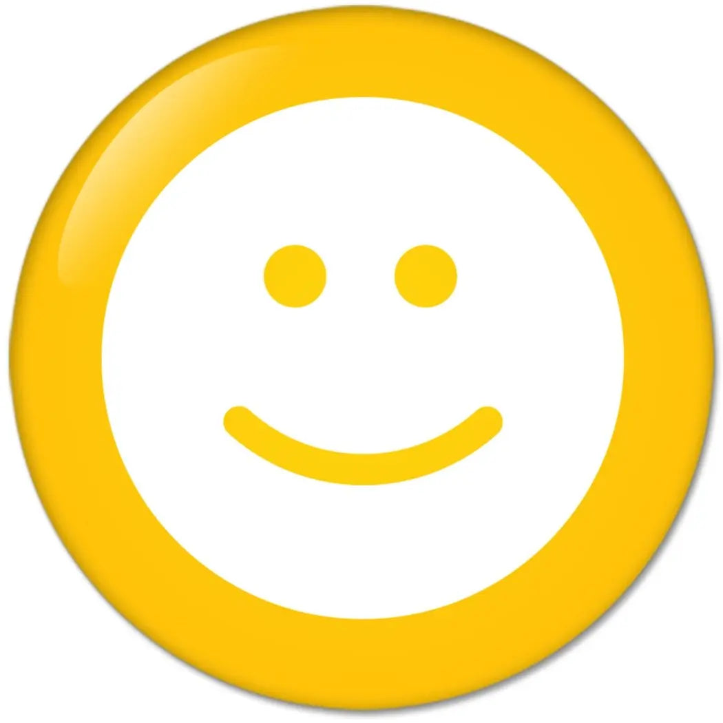 Round yellow smiley face pinback button