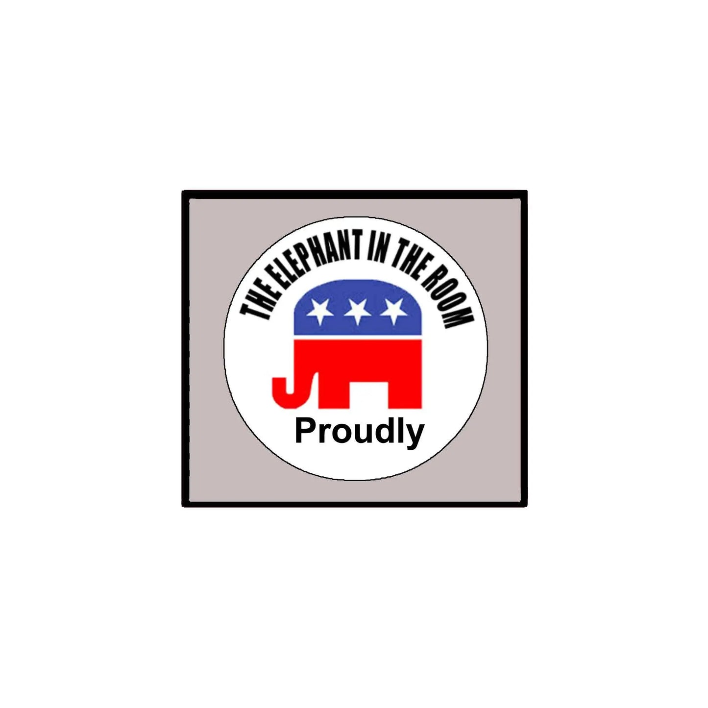 2.25-inch pinback button with circular 'The Elephant in the Room' Proudly logo
