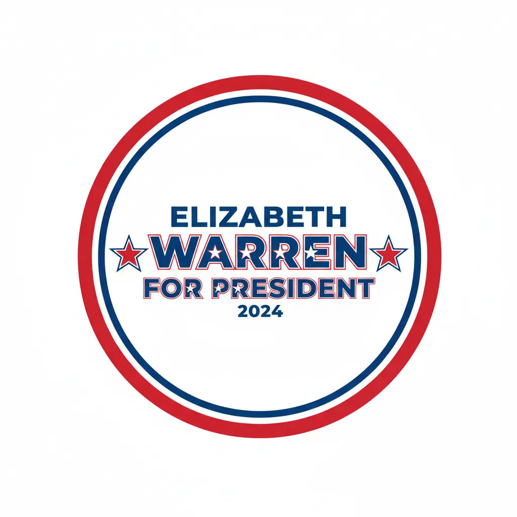 Elizabeth Warren for President 2024 circular pin with red and blue border