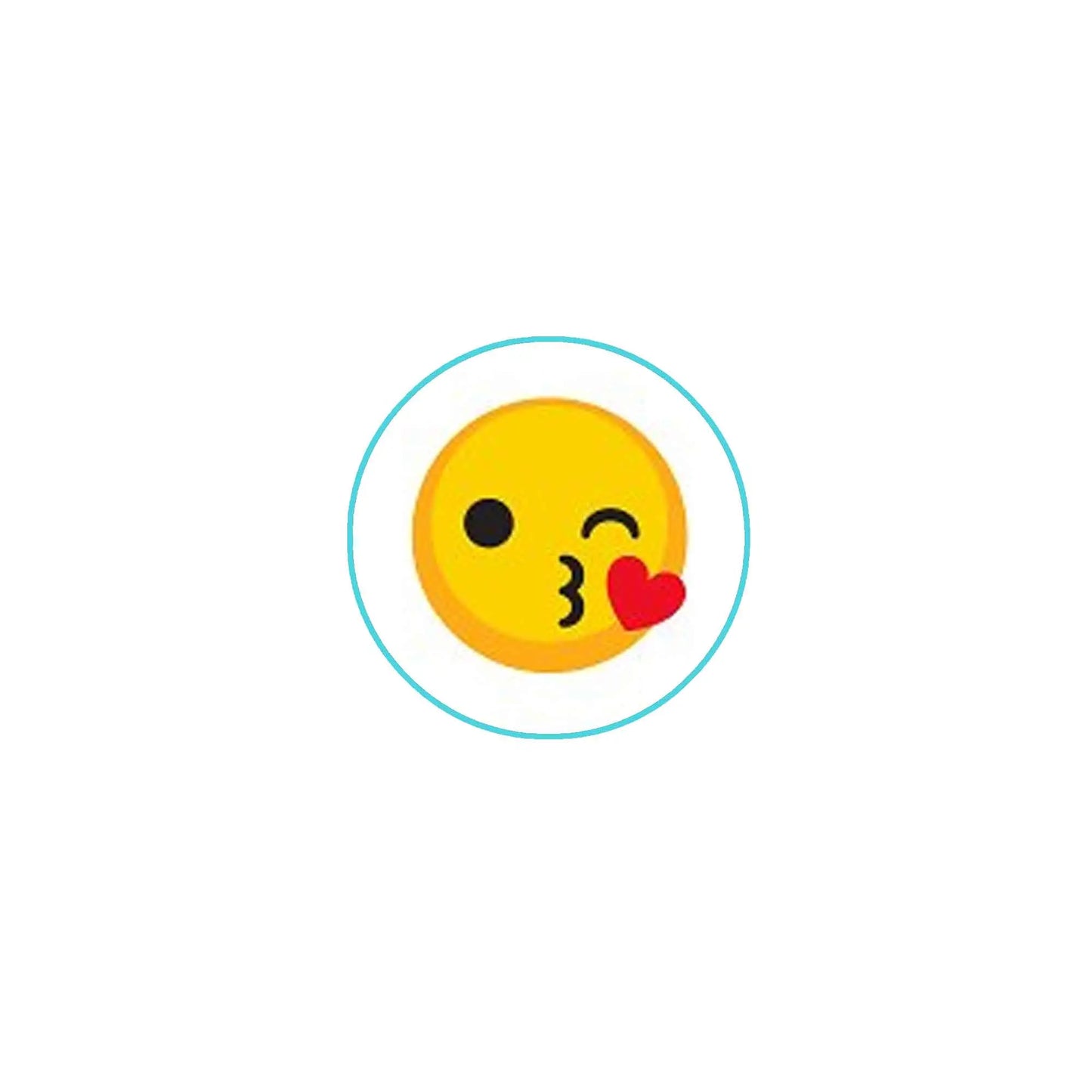 1.25-inch pin badge with yellow kissing emoji face and red heart