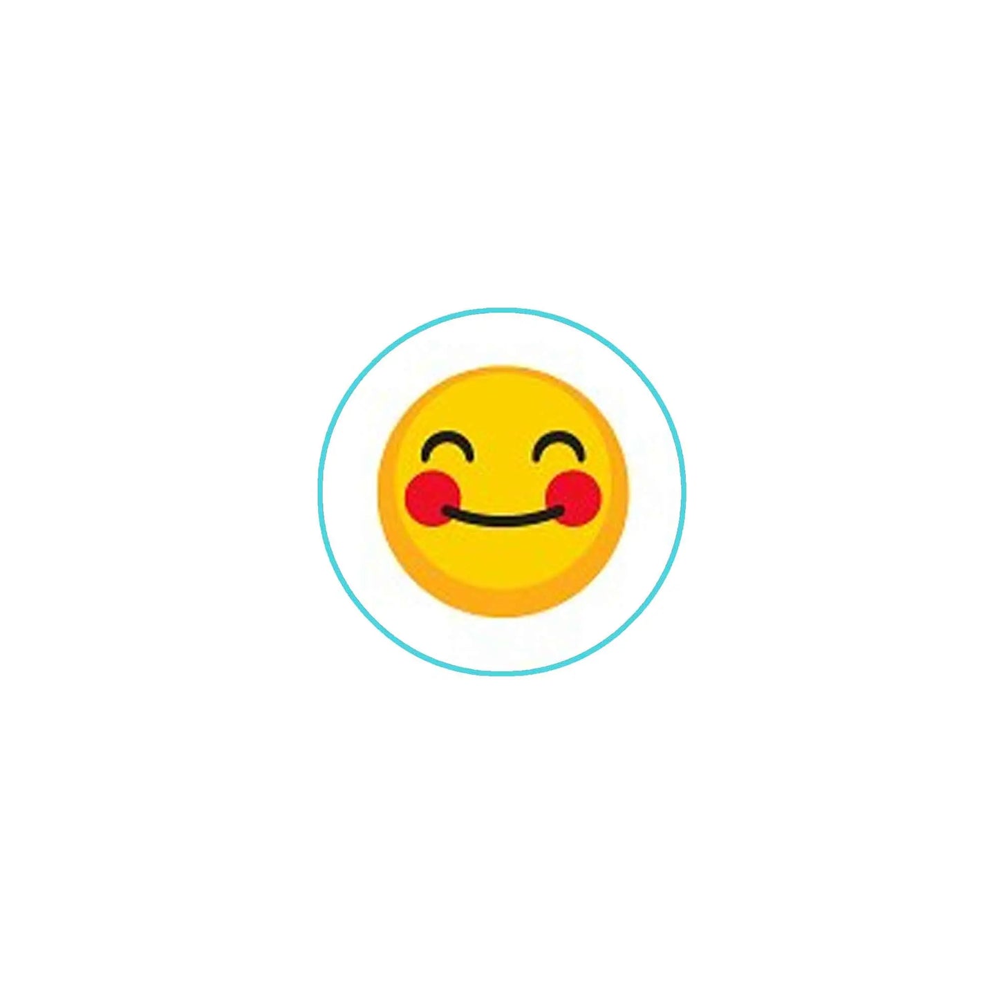 Smiling yellow emoji face pinback badge, circular design