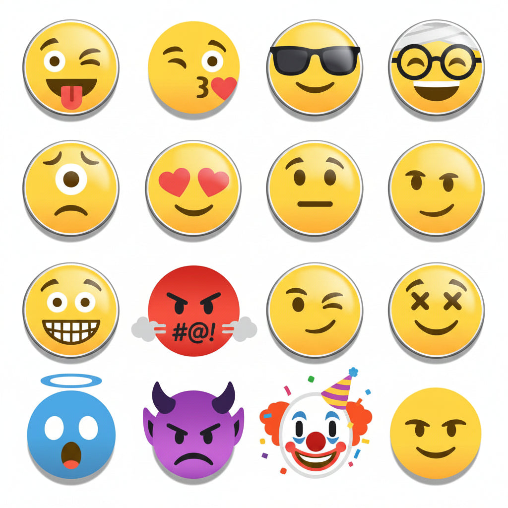 24 Pcs Smiley Face Emojis Pinback 1.25-inch