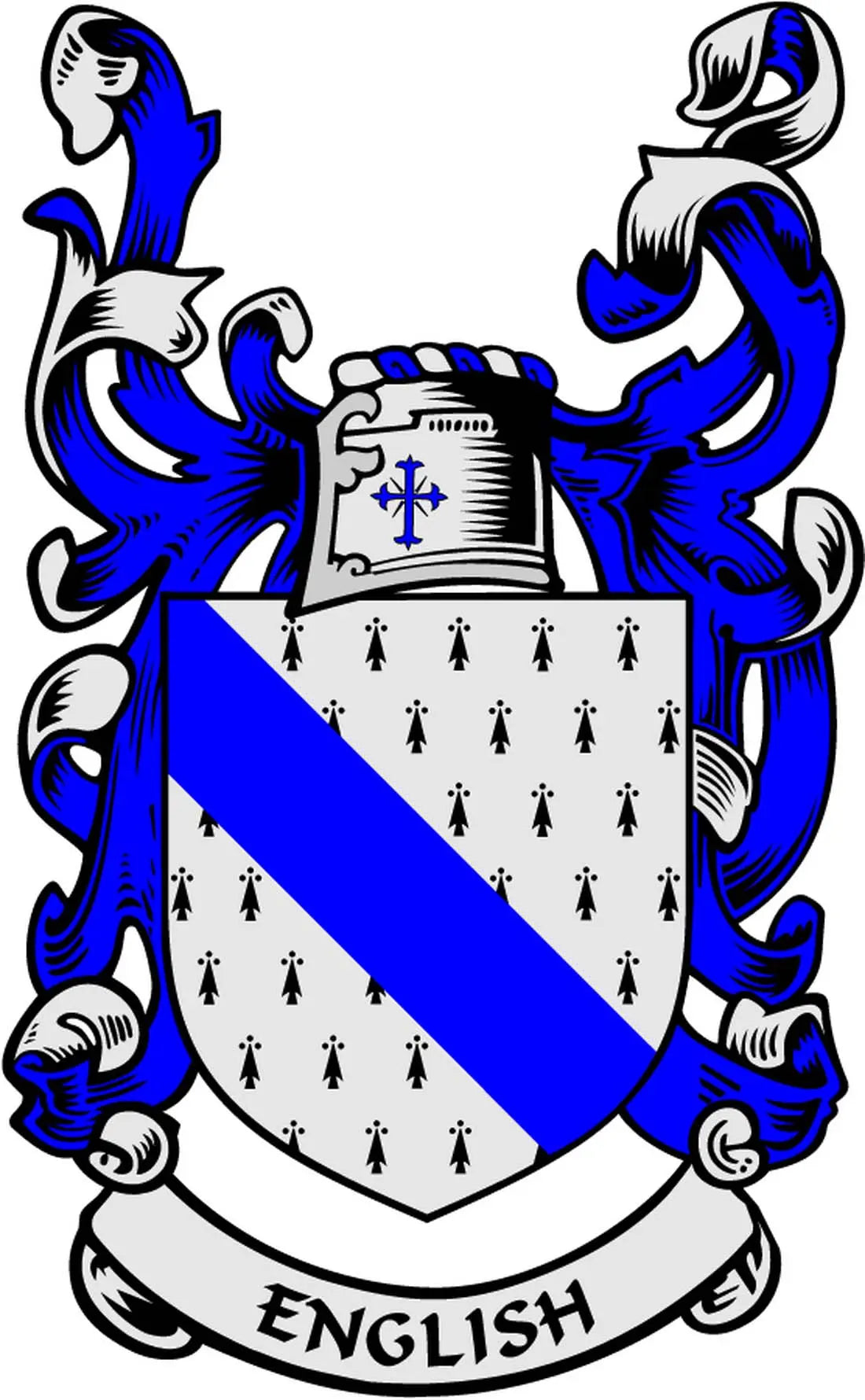 English coat of arms magnet with blue lions, detailed shield, and 'ENGLISH' banner