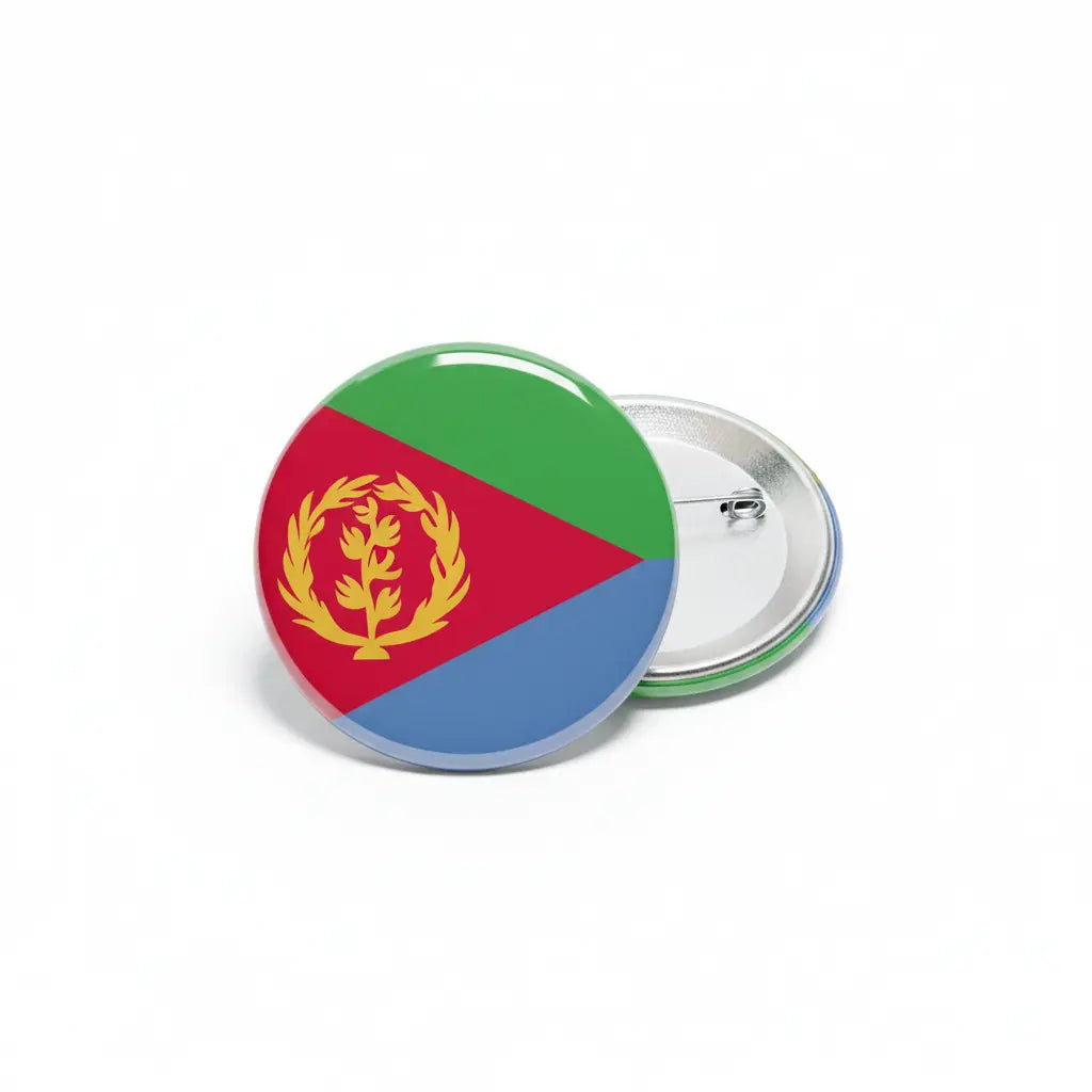 Eritrean flag enamel pinback button, green red blue with gold wreath