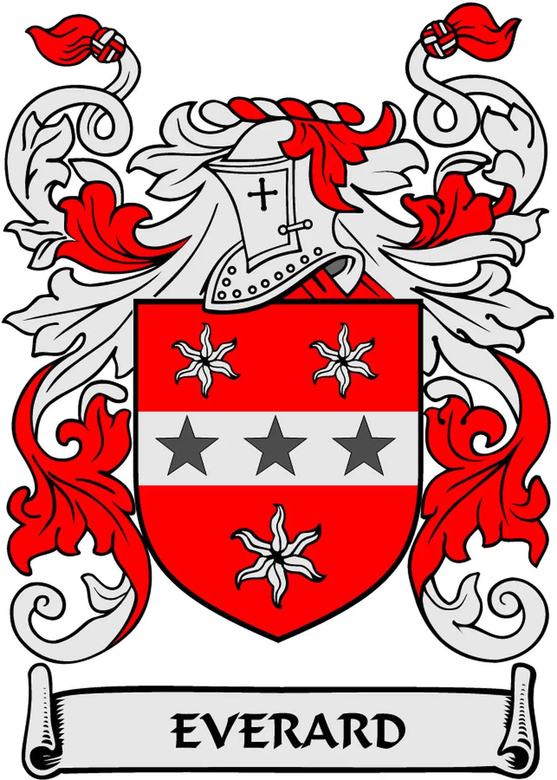 Everard family crest coat of arms magnet with red, white shield and ribbon