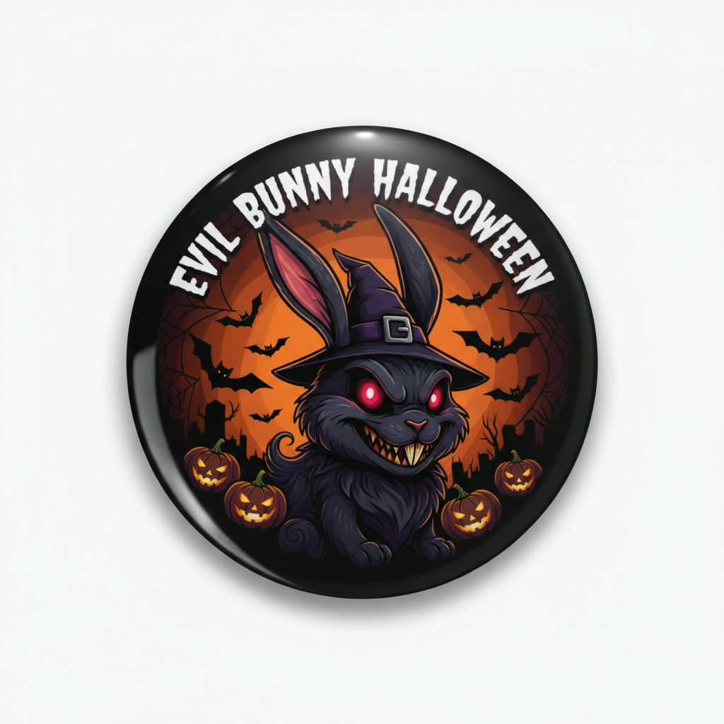 Evil Bunny Halloween Pin Button 2.25-inch